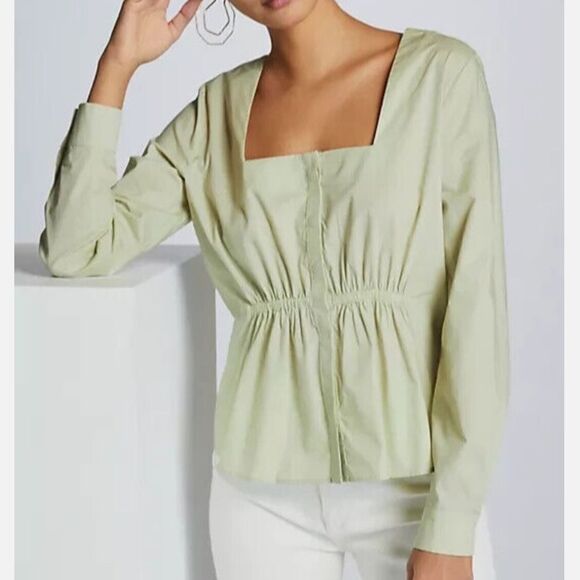 Anthropologie Harshman Puff Sleeve Babydoll Blouse Moss Green Size Small - Picture 10 of 10